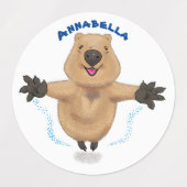 Gelukkig springend quokka cartoon design labels (Design 1)