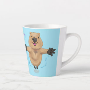 Gelukkig springend quokka cartoon design latte mok