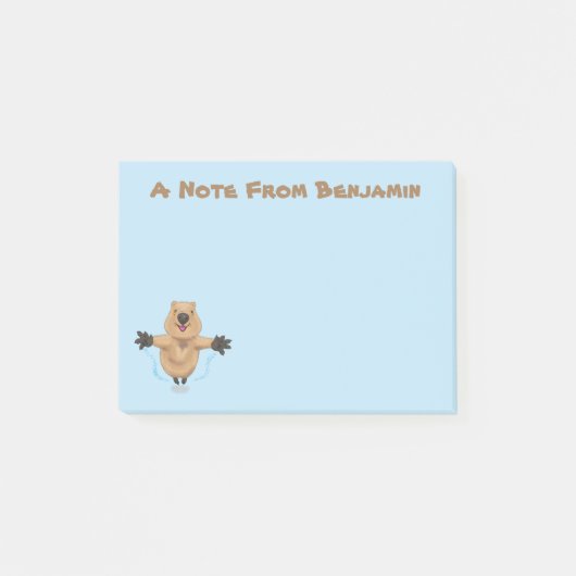 Gelukkig springend quokka cartoon design post-it® notes (Voorkant)