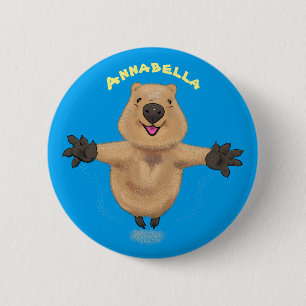 Gelukkig springend quokka cartoon design ronde button 5,7 cm