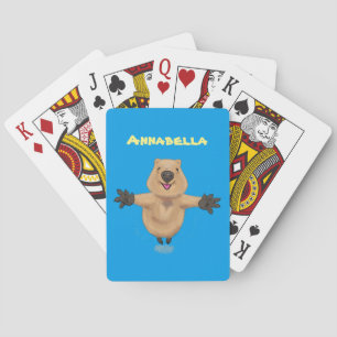 Gelukkig springende quokka cartoon ontwerp pokerkaarten