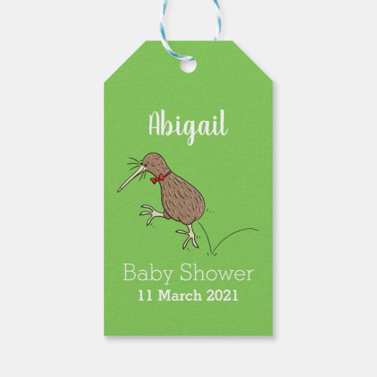 Gelukkig springkiwi met het ontwerp van de cartoon cadeaulabel (Achterkant)