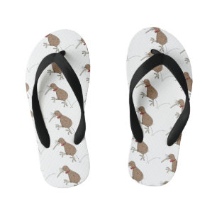 Gelukkig springkiwi met het ontwerp van de cartoon kinder teenslippers