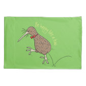 Gelukkig springkiwi met het ontwerp van de cartoon kussensloop (Achterkant)