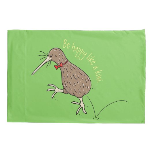 Gelukkig springkiwi met het ontwerp van de cartoon kussensloop (Achterkant)