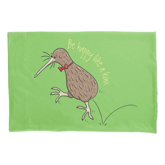 Gelukkig springkiwi met het ontwerp van de cartoon kussensloop (Voorkant)