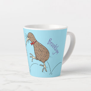 Gelukkig springkiwi met het ontwerp van de cartoon latte mok