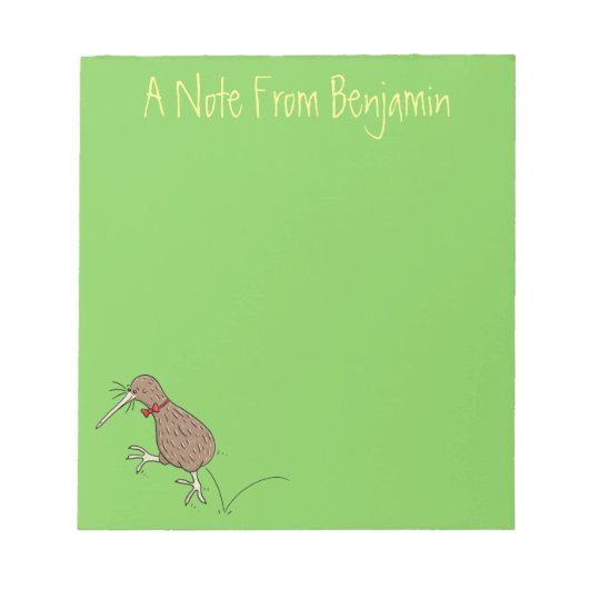 Gelukkig springkiwi met het ontwerp van de cartoon notitieblok (Voorkant)