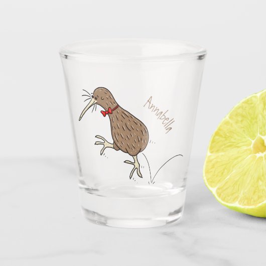 Gelukkig springkiwi met het ontwerp van de cartoon shot glas (Voorkant)