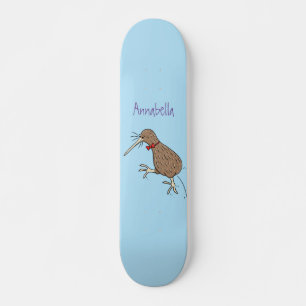Gelukkig springkiwi met het ontwerp van de cartoon skateboard