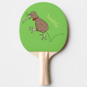 Gelukkig springkiwi met het ontwerp van de cartoon tafeltennisbatje