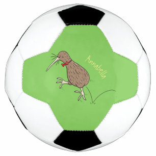 Gelukkig springkiwi met het ontwerp van de cartoon voetbal