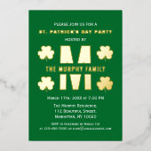 Gelukkig St. Patrick's Day Feest Familienaam Monog Folie Uitnodiging (Voorkant)