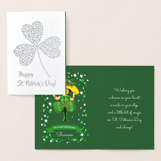 Gelukkig St. Patrick's Day. klein Iers meisje Folie Kaarten (Display)