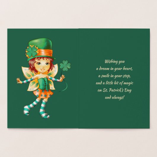 Gelukkig St. Patrick's Day. Little Fairy Irish Gir Folie Kaarten (Binnen)