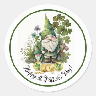 Gelukkig St.Patrick's Day. Waterverf Irish Gnomes Ronde Sticker