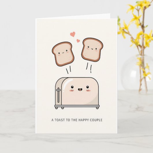 gelukkig stel, bruiloft, toast kaart (Gele Bloem)