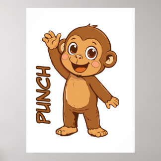 Gelukkig Stomp Kleine Aap Cartoon Poster - Muurkun