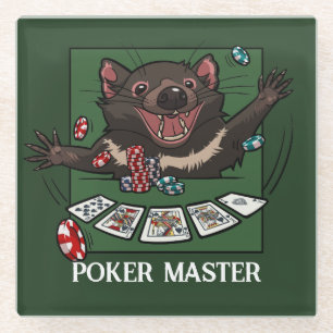Gelukkig Tasmaanse Duivel Karakter Poker Cartoon Glazen Onderzetter