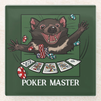 Gelukkig Tasmaanse Duivel Karakter Poker Cartoon Glazen Onderzetter