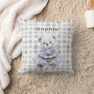 Gelukkig Teddybeer Paarse Bloemen Kussen