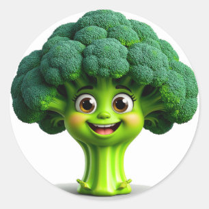 Gelukkig Tekenfilm Broccoli Karakter Met een Pretj Ronde Sticker