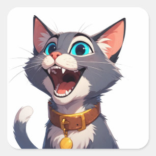 Gelukkig tekenfilmkat met blauwe ogen Schattig hui Vierkante Sticker