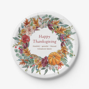 Gelukkig Thanksgiving Country Roustic Pumpkin Wrea Papieren Bordje