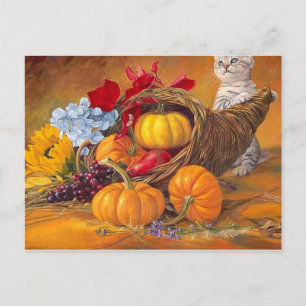 Gelukkig Thanksgiving Day pompoenen met kat Briefkaart