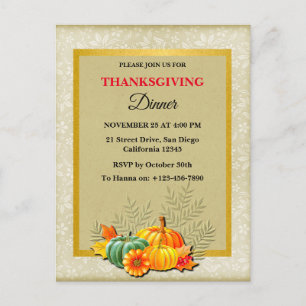 Gelukkig Thanksgiving-diner Pompoen en bladeren Feestdagenkaart