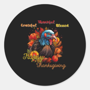 Gelukkig Thanksgiving Festieve Feest Kalkoen Desig Ronde Sticker