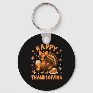 Gelukkig Thanksgiving Grappige Kalkoen Drinkt Koff Sleutelhanger