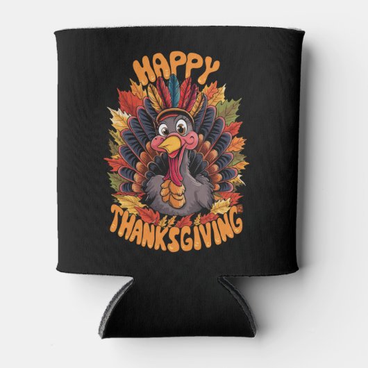 Gelukkig Thanksgiving Kalkoen Familie Herfst Blikjeskoeler (Voorkant)