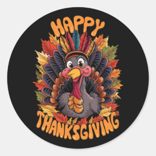 Gelukkig Thanksgiving Kalkoen Familie Herfst Ronde Sticker