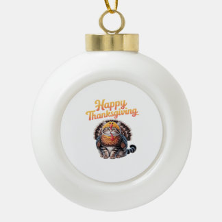 Gelukkig Thanksgiving Kat Kalkoendag Herfst Klassi Keramische Bal Ornament