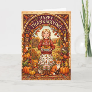 Gelukkig Thanksgiving Meisje Kaart