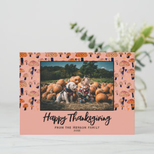 Gelukkig Thanksgiving Oranje Paddenstoel Herfst Fo Feestdagenkaart