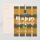 Gelukkig Thanksgiving-pelgrimshoed geruit Briefkaart (Voorkant / Achterkant)