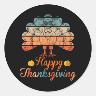 Gelukkig Thanksgiving Retro Zonsondergang Kalkoen Ronde Sticker