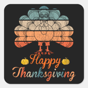Gelukkig Thanksgiving Retro Zonsondergang Kalkoen Vierkante Sticker