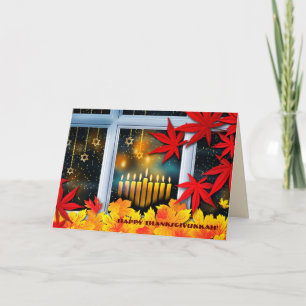 Gelukkig Thanksgivukkah. Hanoeka en Thanksgiving Feestdagen Kaart