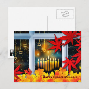 Gelukkig Thanksgivukkah. Hanoeka en Thanksgiving Feestdagenkaart