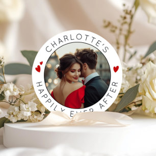 Gelukkig tot het einde der tijden Hartjes Foto Bru Ronde Sticker