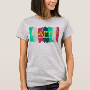 Gelukkig Turquoise Roze Strepen Funky T-shirt