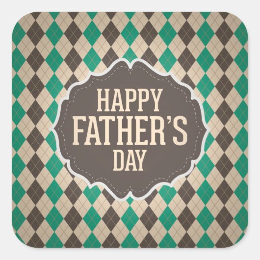 Gelukkig Vaderdag Argyle Pattern Vierkante Sticker (Voorkant)