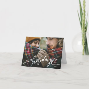 Gelukkig Vakantie Handlettering Script Overlay Fot Feestdagen Kaart