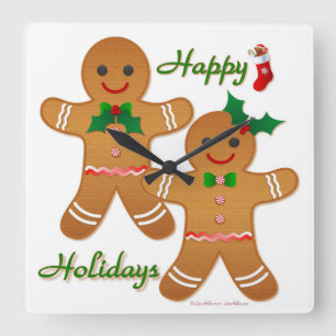Gelukkig vakantie kerstmannetje van peperkoek jong vierkante klok