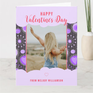 Gelukkig Valentijn Whimsical Paarse hart bloem Naa Kaart