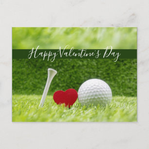 Gelukkig Valentijns golfer met liefde en golfbal Briefkaart