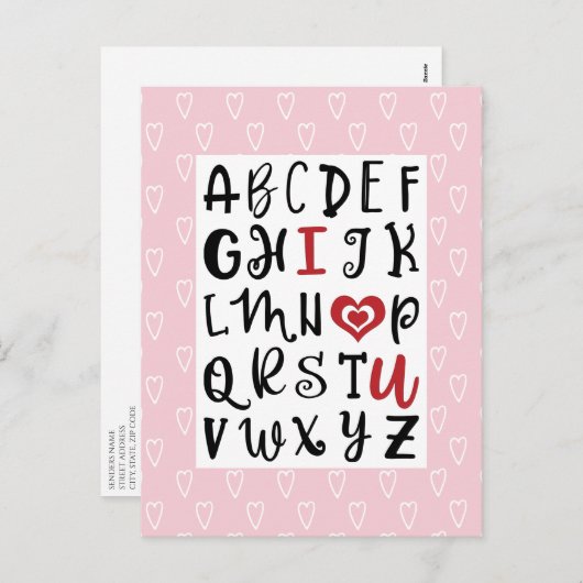 Gelukkig Valentijnsdag | Alphabet I ❤ U Romantic Feestdagenkaart (Voorkant / Achterkant)